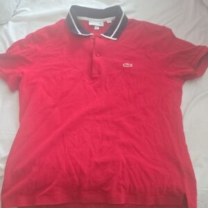Lacoste Red Polo with Black and White Collar